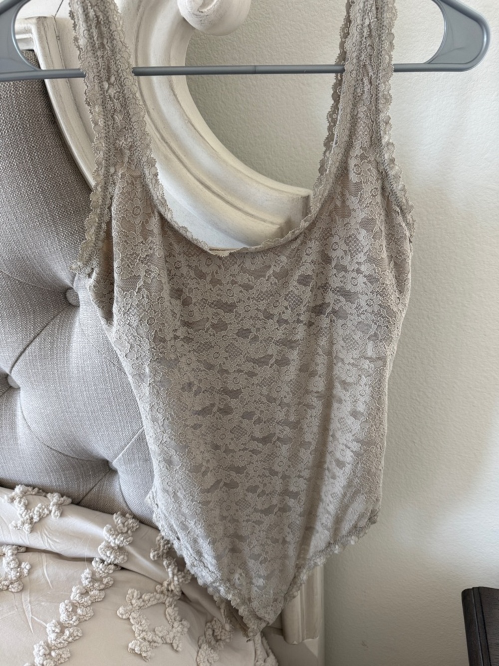 aerie Lace Tank Bodysuit in Light Taupe